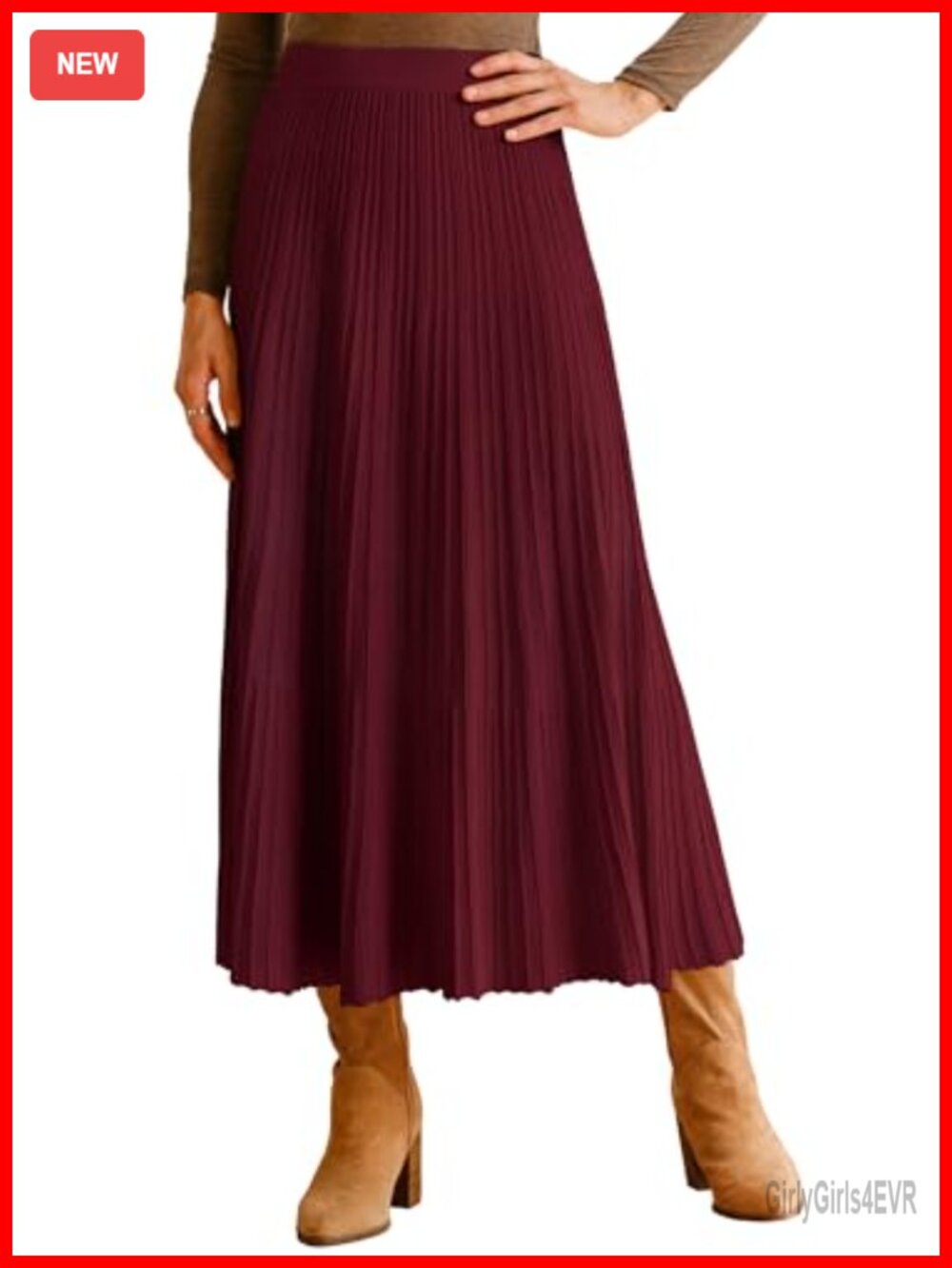 Wool Blend A-Line Pleated Flowy Long Skirt High Elastic Waist